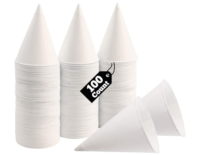 Smygoods Disposable White Paper Cone Cups (Pack of 100-4.5 oz) Eco-Friendly, Leak-Proof, Ideal for Events, Water Coolers, Quick Hydration & Efficient Cleanup - Image 1